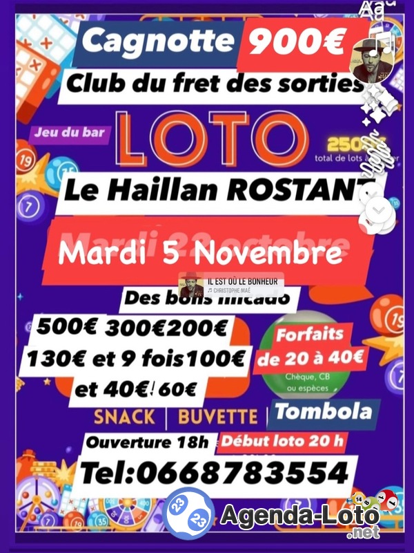 CLUB DE LOTO Forfait 20e très conviviale avec 2 CAGNOTTES