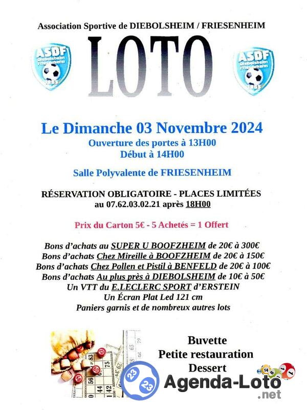 Friesenheim. 1 er loto Dimanche 3 Novembre 2024.