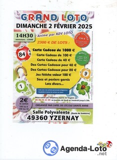 Photo du loto Grand Loto Apel de l école Saint Anne D, YZERNAY