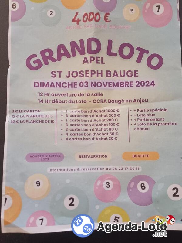 Grand loto apel st joseph bauge