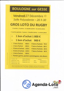 Photo du loto GROS LOTO du Rugby spécial bons d'achats