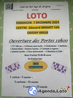 Photo du loto Loto 1 décembre 2024 ouverture des portes à 13h 00