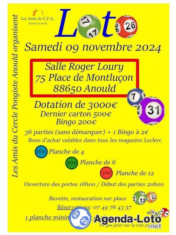 Loto des amis du cercle pongiste d'Anould