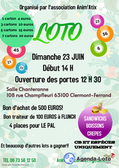 Photo du loto LOTO ANIM'ATIX le 23 Juin 2024 Salle Chanteranne Cl-Ferrand