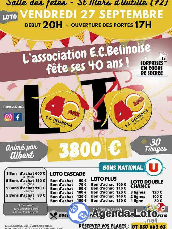 Loto anniversaire 27 septembre 2024 - association e.c.b