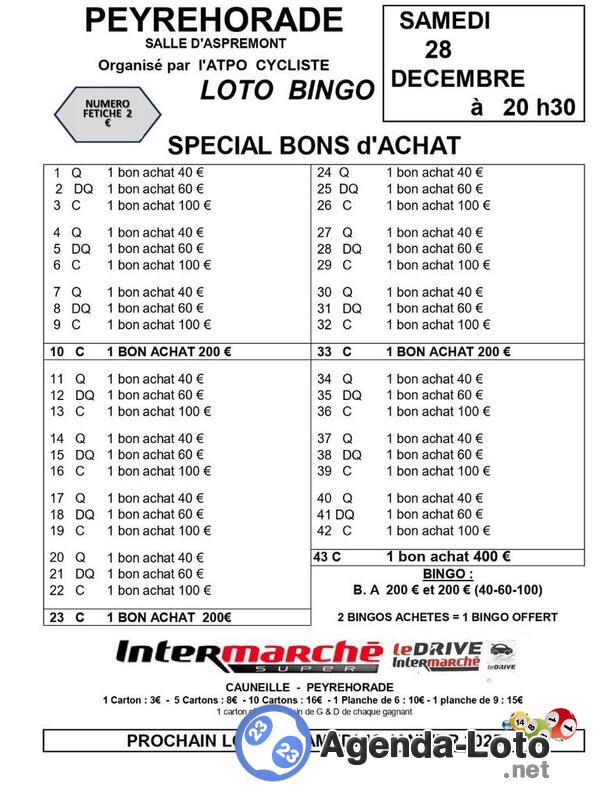 loto - bingo de l'ATPO cycliste