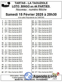 Photo du loto Loto Bingo de la Chandeleur - Comité des Fêtes La Taouziole