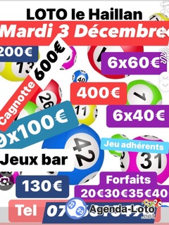 Photo du loto Loto club des sorties forfait20e 13 parties avec 2 cagnottes