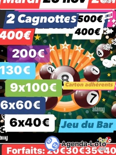 Photo du loto Loto club des sorties forfait20e conviviale avec 2 cagnottes