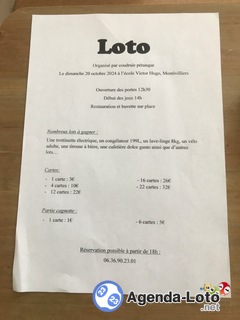 Photo du loto Loto le dimanche 20 octobre 2024