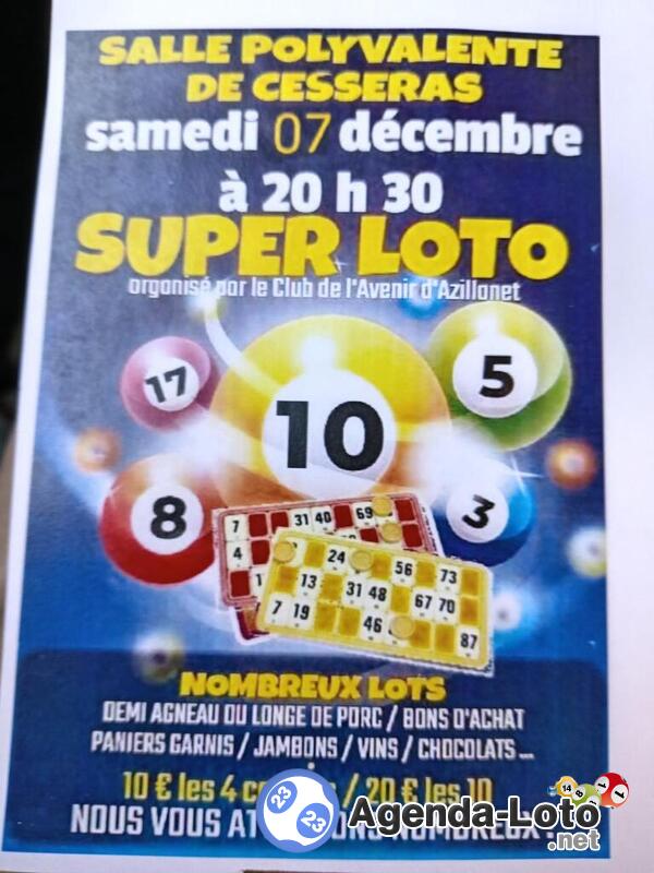 Loto du club de l 'avenir , d' Azillanet. (34210).