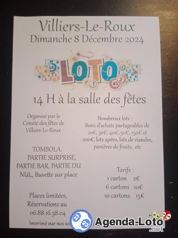 Loto du Comité des fêtes de Villiers-Le-Roux