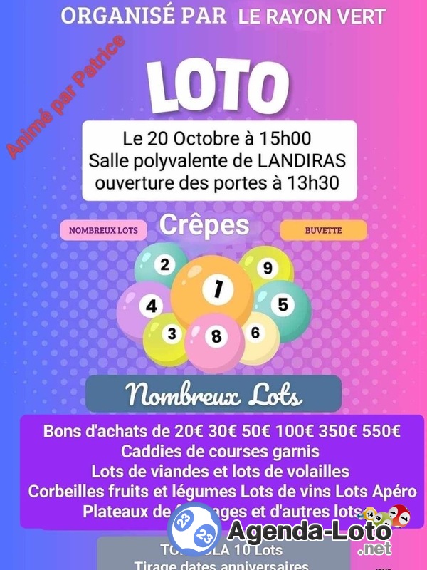 Loto du rayon vert landiranais à 15h animé par Patrice