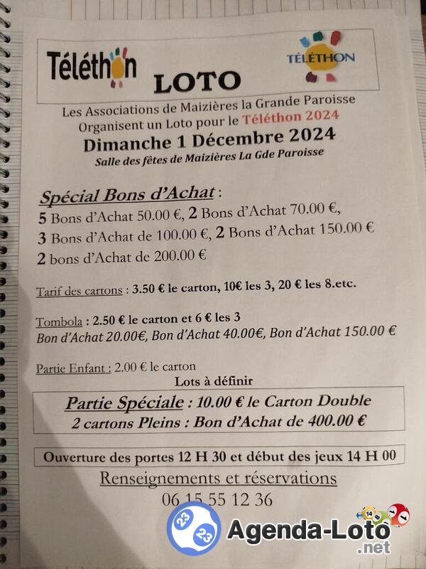 Loto du téléthon spécial bon achats