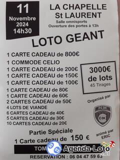 Photo du loto LOTO GEANT du FC3C à La Chapelle St Laurent Salle Omnisports