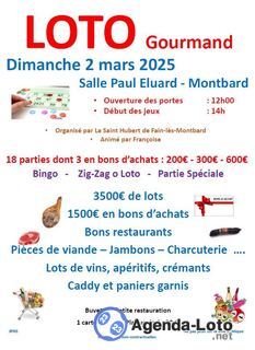 Photo du loto Loto Gourmand de la Saint Hubert Fain-les-Montbard