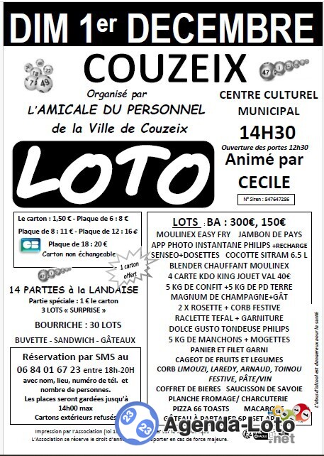 loto de l amicale du personnel couzeix anime par cecile