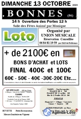 Photo du loto Loto par l'UNION MUSICALE 2100e de B.A animé par Monique