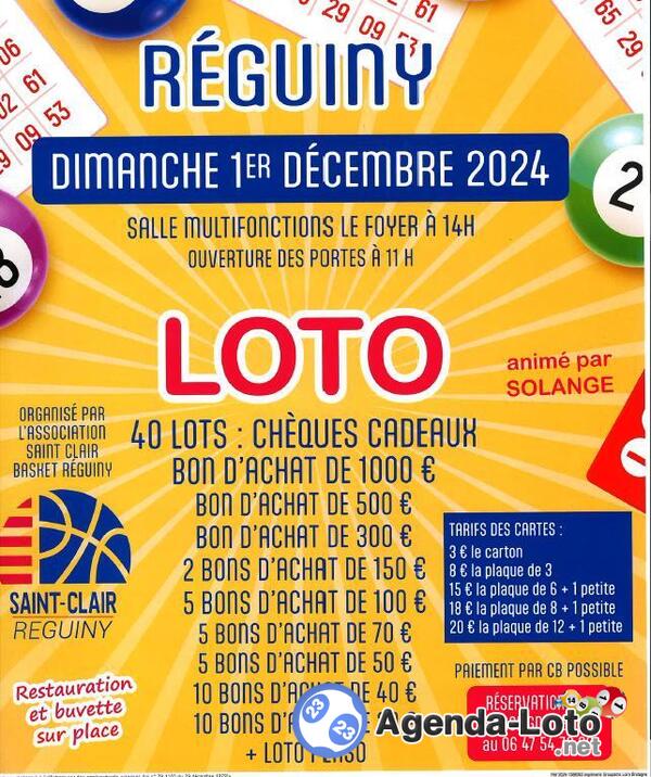 Loto de la Saint Clair basket Réguiny, animé par Solange