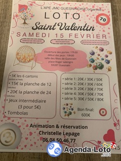 Photo du loto Loto de la Saint Valentin organisé par l’APE JMC de GUESNAIN