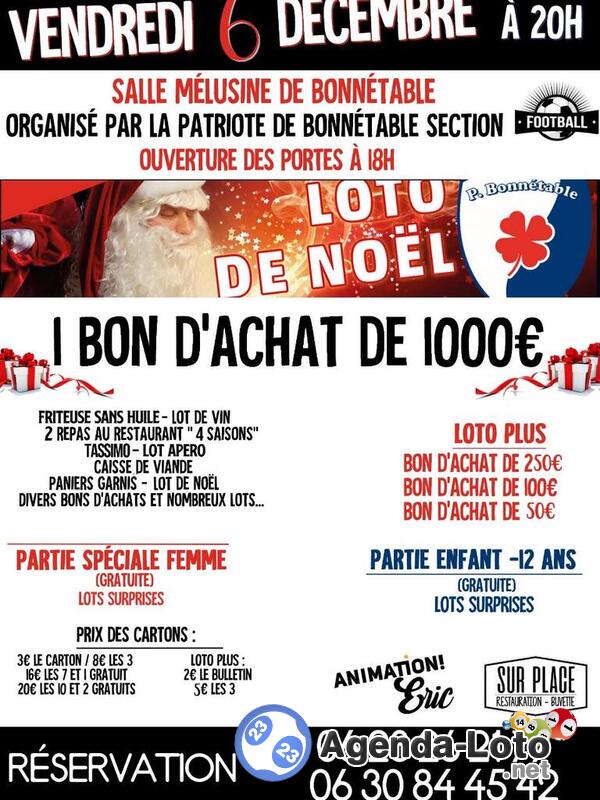 Loto de noël patriote de bonnétable foot animation Eric