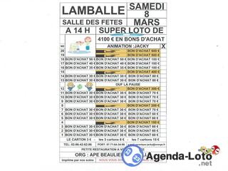 Photo du loto loto org: APE BEAULIEU DE LAMBALLE animé par jacky