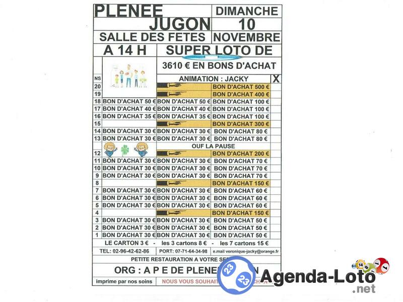 loto org : A .P.E. animé par jacky