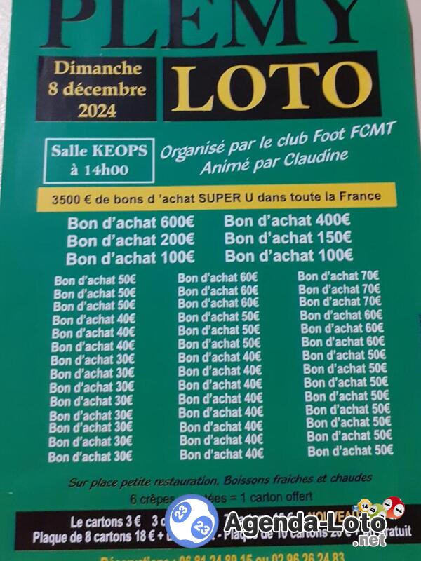 Loto organisé par AS Fotball Trédaniel Moncontour animé par