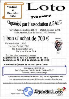 Photo du loto Loto Organisé par l’association AGAPE