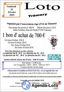 Photo du loto Loto organisé par l’association Age d’Or de Trèmery