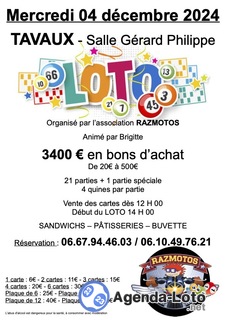 Photo du loto LOTO organisé par l'Association RAZMOTOS animé par Brigitte