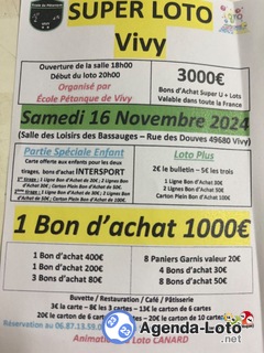 Photo du loto Loto organisé par l’Ecole pétanque de Vivy