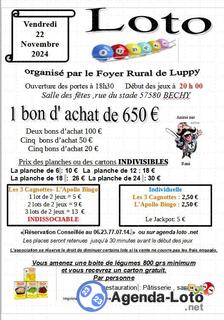 Photo du loto Loto organisé par le Foyer Rural de Luppy