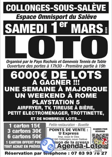 Photo du loto Loto organise par Pays Rochois et Genevois Tennis de Table