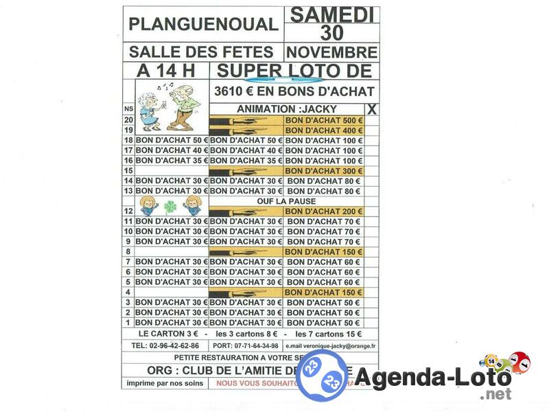 loto org:club de l' amitié de maroué animé par jacky