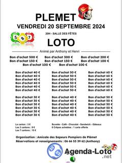 Photo du loto Loto des pompiers de plémet