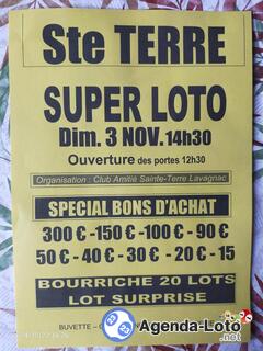 Photo du loto Loto quine Sainte Terre Dimanche 3 novembre 2024