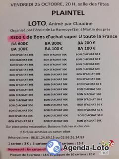 Photo du loto Loto RPI la Harmoye St Martin ds Prés animé par Claudine