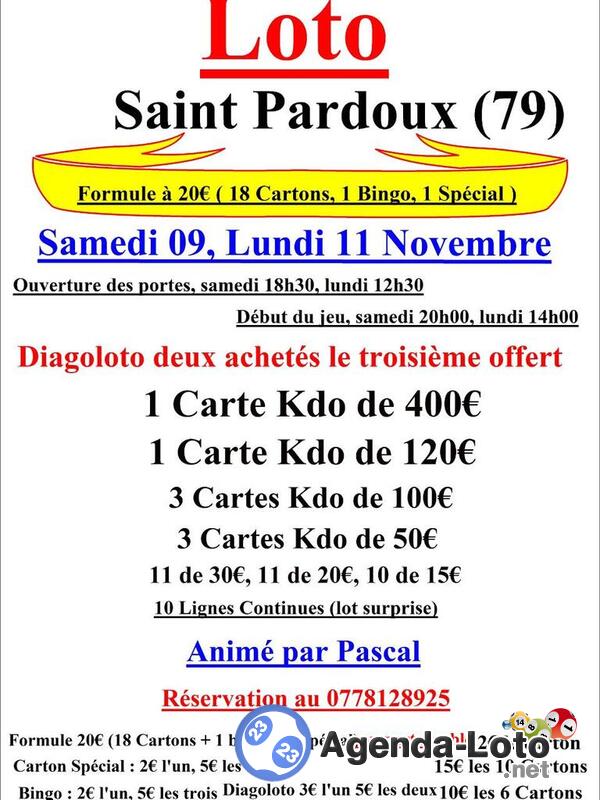 Loto à Saint Pardoux salle des Fêtes