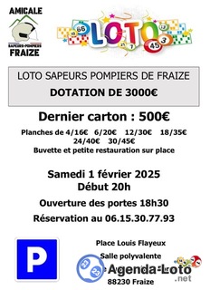 Photo du loto Loto des sapeurs pompiers de Fraize