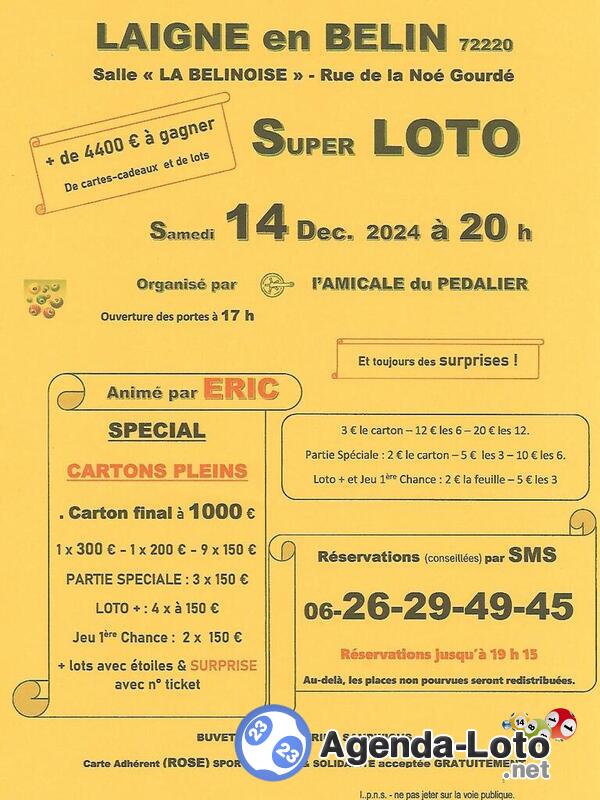 Loto sp. cartons pleins de l'amicale du pedalier sarthois