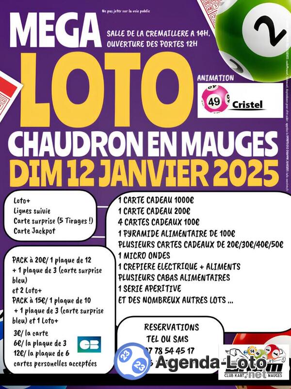 MEGA LOTO à Chaudron en mauges -Cristel- 2 Packs Loto