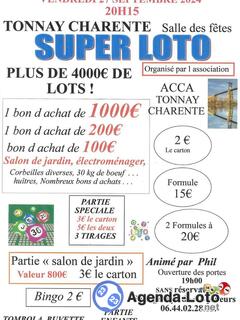 Photo du loto super loto 1er lot bon de 1000E ACCA Tonnay Ch