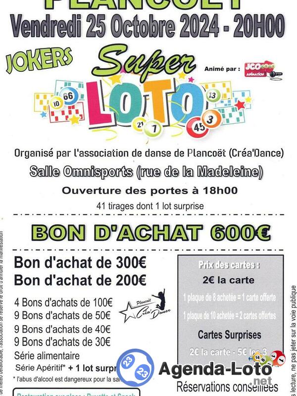 Super loto association Créa Danse de Plancoët avec JCO