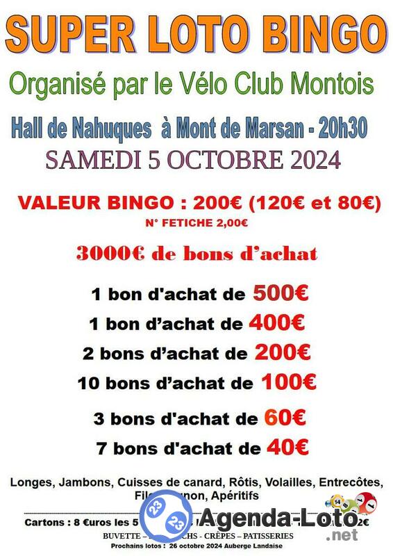 Super loto bingo du velo club montois