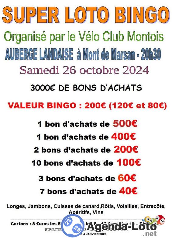 Super loto bingo du velo club montois