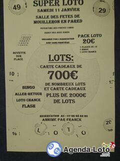 Photo du loto Super loto cartes cadeaux et lots. ( franck animation) .