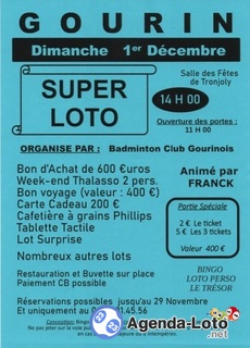 Photo du loto SUPER LOTO du Badminton Club Gourinois