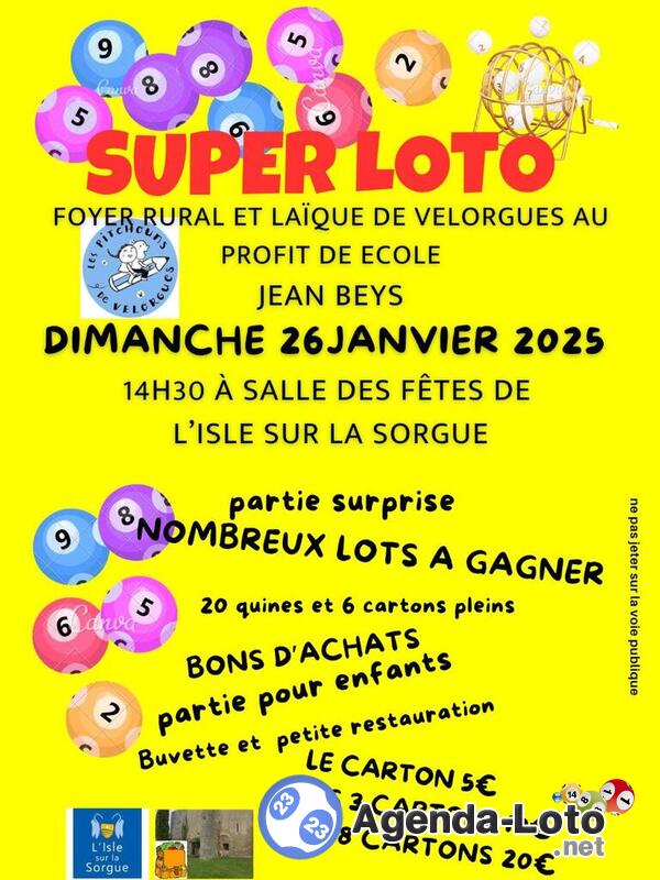 Super loto du foyer rural et laïque de velorgues au profit