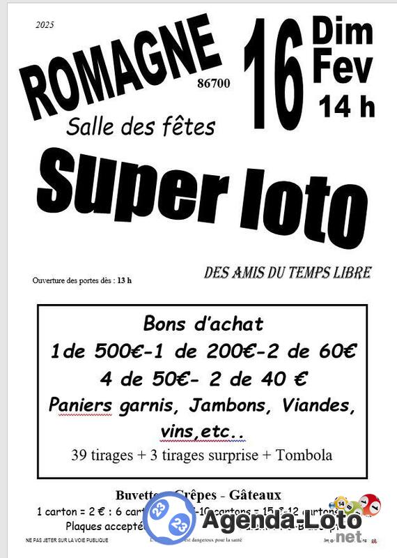 Super Loto et Tombola Dimanche 16 février 2025